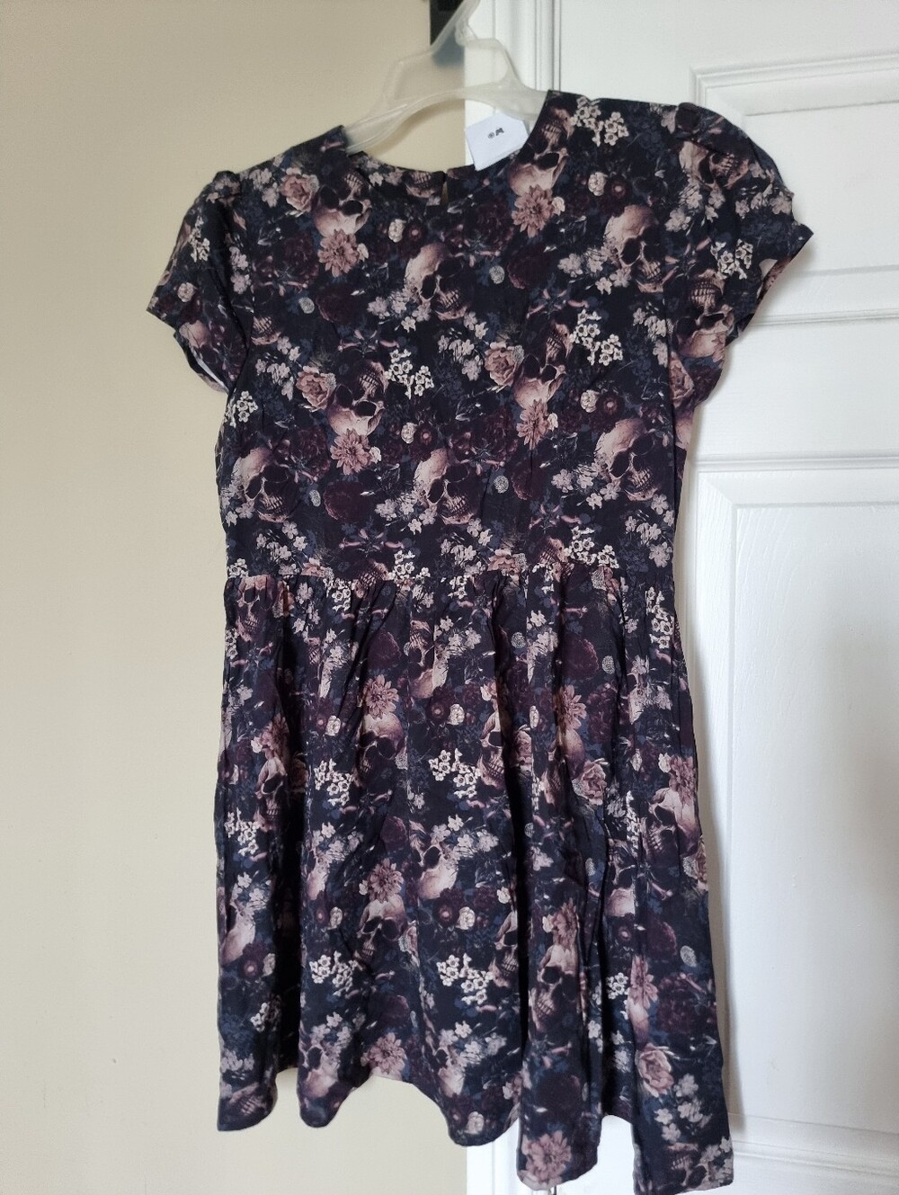 Daisy Street Women Skull Floral Patern Short Sleeve Skater Dress pockets Size M